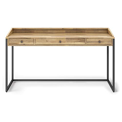 SIMPLIHOME Ralston SOLID WOOD and Metal Modern Industrial 60 inch Wide Home Office Desk, Writing Table, Workstation, Study Table Furniture in Distressed Golden Wheat with 2 Drawerss