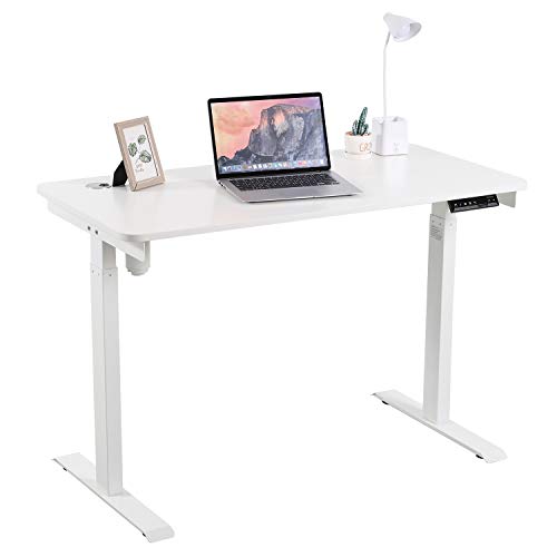 Amposei Electric Standing Desk Height Adjustable Sit Stand Desk, 48 x 24 Inches Stand Up Home Office Workstation Computer Tabletop with 4 Memory Buttons - White