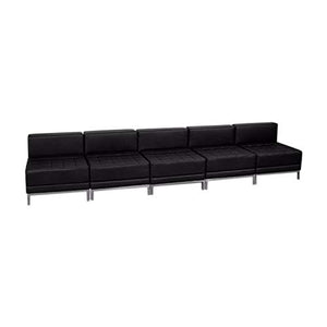 Offex 5 Piece Black Leather Reception Guest Seating Lounge Set