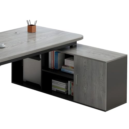 KWOKING Modern L-Shape Executive Desk with Steel Base - White 78.7"L x 23.6"W x 29.5"H