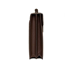 Giorgio Armani Collezioni Men's Matte Grained Leather Briefcase Bag with Shoulder Strap Brown