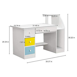 Doublelift Computer Laptop Desk with Drawer Shelf,Children Study Desk and Bookcase Office Home PC Table with Mainframe Rack Modern Writing Learning Workstation【Fast Delivery from The U.S.】 (White)