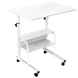 Tpouo Height Adjustable Computer Desk,Sit Stand Up Desk Workstation with Crank Handle for Office Home Living Room Bedroom,Tray Bed Side Computer Table,White(60 cm×40 cm
