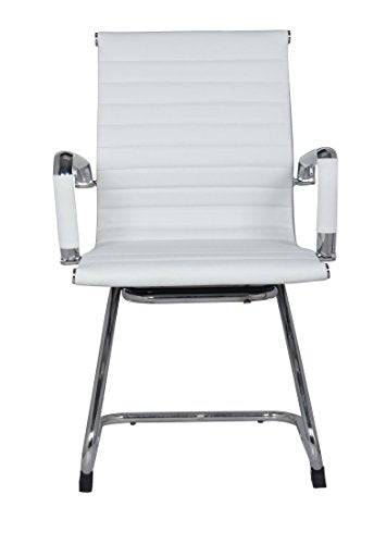 US Office Elements Leather Office Guest Chair for Reception with Removable Arms - Sled Base Without Wheels for Desk Waiting Area Lobby Conference Room - Set of 2, White
