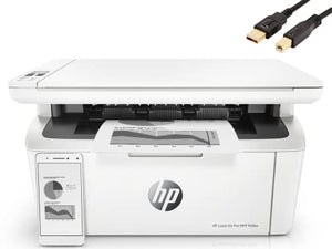 HP Laserjet Pro M28W Wireless All-in-One Monochrome Laser Printer, Ethernet, Print speeds up to 18/19 ppm, Print Scan Copy, Auto-On/Auto-Off, White, Durlyfish USB Printer Cable