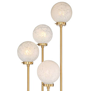 Possini Euro Design Candida Mid-Century Modern Floor Standing Lamp 4-Light LED 74" Tall Warm Gold Metal White Glass Globe Shade