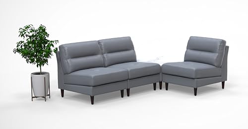 BREAKtime 3 Person Waiting Reception Lounge Chairs Set with Charging Tables - Model 8143, Graphite Gray Leather
