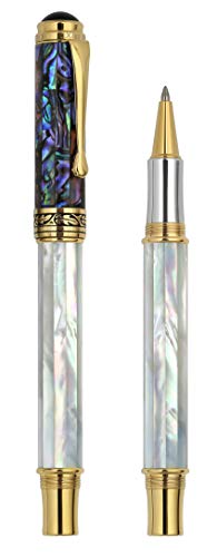 Xezo Maestro Handmade from Oceanic Origin White Mother of Pearl and Paua Sea Shell Serialized Fine Rollerball Pen. 18K Gold, Platinum Plated. No Two Alike