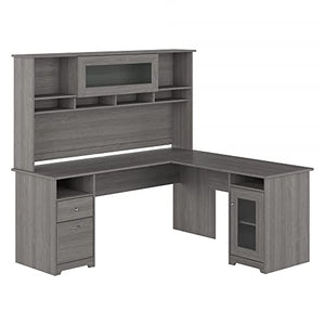 Bush Furniture Cabot 72W L Shaped Computer Desk with Hutch and Storage, Modern Gray