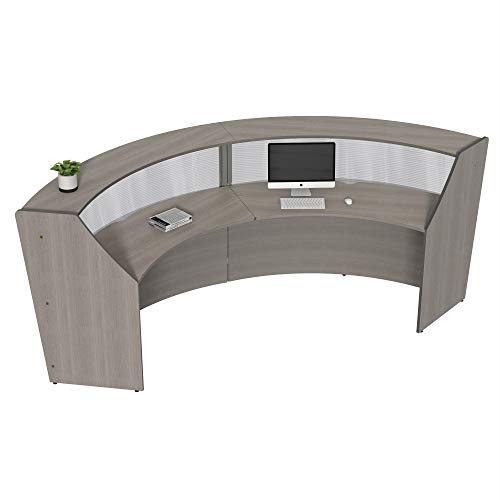 Linea Italia Curved Reception Desk, Double Unit, Clear Panel, Ash Laminate, Modern Office Lobby, Perfect for Small Spaces, Receptionist, Secretary