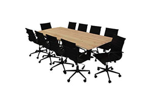 SOLIS Suprema 11-Piece Mid Back Ribbed Conference Table Set, Black