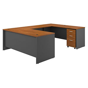 Bush Business Furniture Series C 72W x 30D U Shaped Desk with Mobile File Cabinet in Natural Cherry
