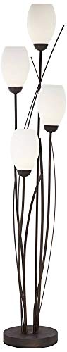 Modern Floor Lamp 4-Light Tree Ginger Black Tulip White Cased Glass Shades for Living Room Bedroom Uplight - Franklin Iron Works