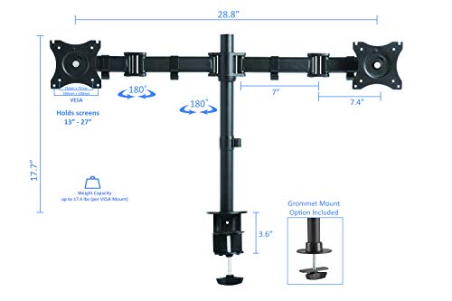 Rocelco 46" Height Adjustable Corner Standing Desk Converter with Dual Monitor Arm Bundle - Quick Sit Stand Up Computer Workstation Riser - Extra Large Keyboard Tray - Black (R CADRB-46-DM2)