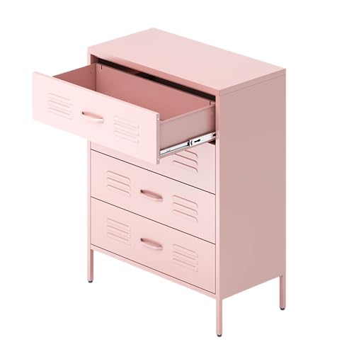 WZONICE98 Metal Storage Cabinet with 4 Drawers, Pink - Bedroom & Office Organization