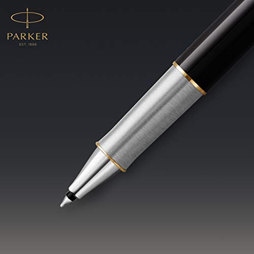 PARKER Sonnet Rollerball Pen | Premium Metal and Black Gloss Finish with Gold Trim | Fine Point with Black Ink Refill | Gift Box