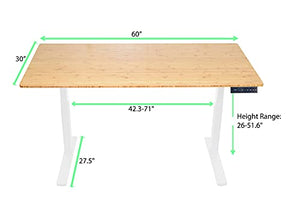 Rise UP Dual Motor Electric Standing Desk 60x30" Bamboo Desktop Premium Ergonomic Adjustable Height sit Stand up Home Office Computer Desk Table Motorized Powered Modern Furniture Small Standup