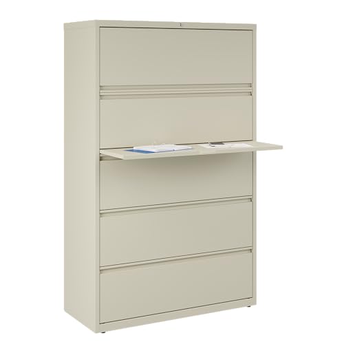 Hirsh Industries 42" 5-Drawer Metal Cabinet for Home/Office, Holds Letter/Legal/A4 Hanging Folders, Putty