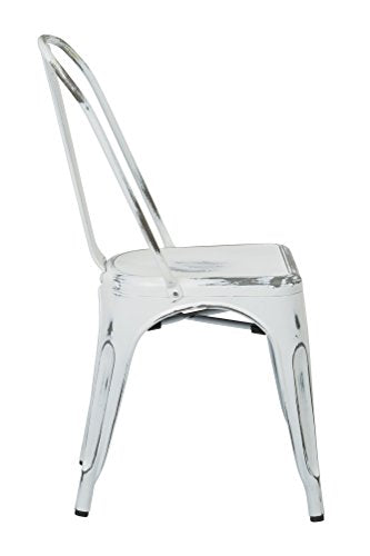 Office Star Bristow Metal Seat and Back Armless Chair, Antique White, 4-Pack