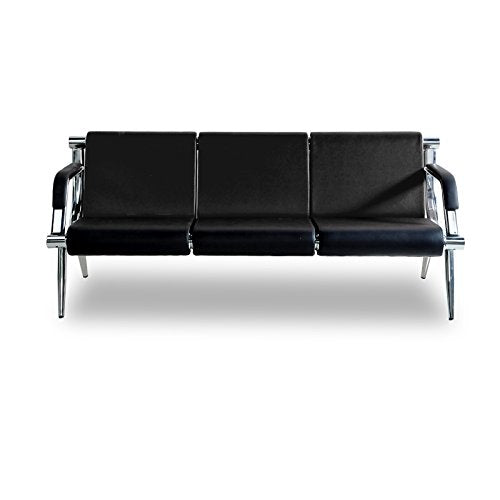 BORELAX 3-Seat Office Reception Chair PU Leather Waiting Room Bench Visitor Guest Sofa Airport Clinic Black