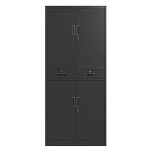 JINGUR Metal Storage Cabinet with Locking Doors, 2 Drawers & Adjustable Shelves (Black)