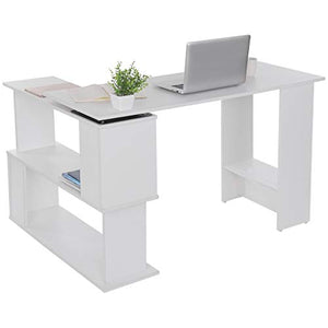 47 Inch 360° Rotating L-Shaped Computer Desk, Corner Desk with 2 Storage Shelves, Specialties Sturdy Left or Right Facing Combo Table for Home Office, Write Desk Double Workstation (White)