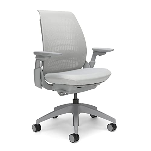 Allsteel Mimeo Mesh Office Chair with Lumbar Support, Adjustable Arms, Activated Recline, 300lb Max Weight - Light Gray Loft