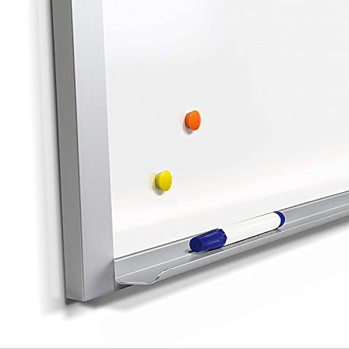 4' x 6' Magnetic Porcelain Steel Whiteboard, Magnetic Receptive Featuring Seamless Anodized Aluminum Trim and Marker Tray. Made in The USA by OptiMA Dry Erase Products. 4' Tall x 6' Wide.