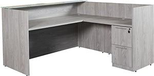 OFD Ultra Premium Reception Station with Glass Top, Grey Oak Finish, Locking Cabinet, Wire Management - UP169180FF-GO