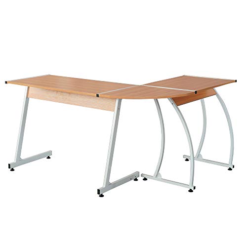 L-Shaped Durable E1 15MM Chipboard & 0.7mm Steel Arc Legs Splicing Computer Desk Wood Color
