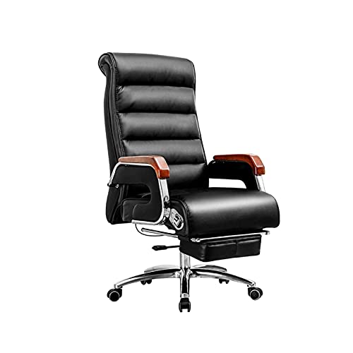 BKWJ Executive Managerial Office Chair with Fixed Armrest, Black Leather