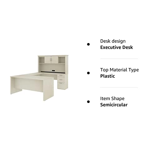 Bestar Logan 66W U or L-Shaped Executive Office Desk with Pedestal and Hutch in White Chocolate