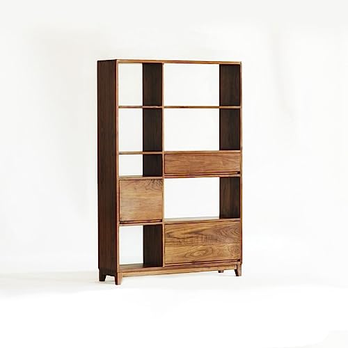 NASTYA Vertical Bookshelf with Drawers - Retro Home Office Decorative Rack
