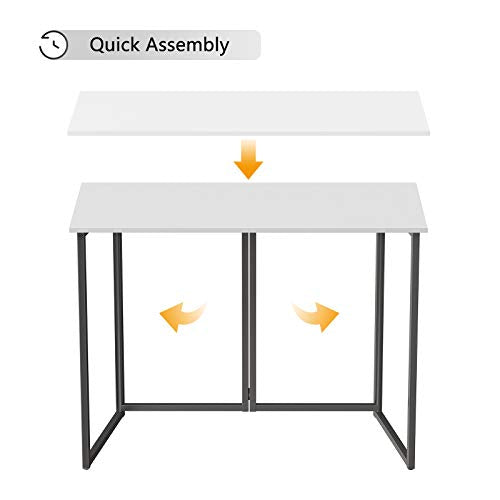 Cubiker 40" Folding Computer Desk,Small Home Office Laptop Work Desk,Study Writing Table,No-Assembly,Foldable and Portable Design,White