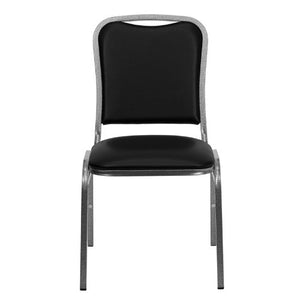 LIVING TRENDS Marvelius Stacking Banquet Chair 20 Pack - Black Vinyl, Silver Vein Frame