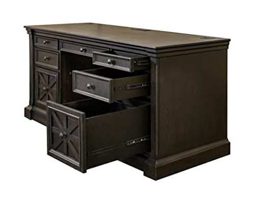Martin Furniture Traditional Wood Credenza Desk, Dark Brown - Office Writing Table with Storage