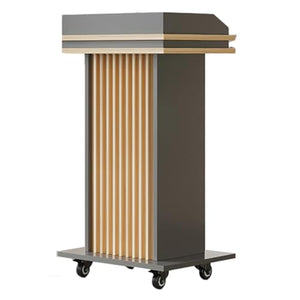 MPOWRX Mobile Laptop Podium with Wheels, Dark Gray & Natural - Modern Pulpit for Hospitality & Worship