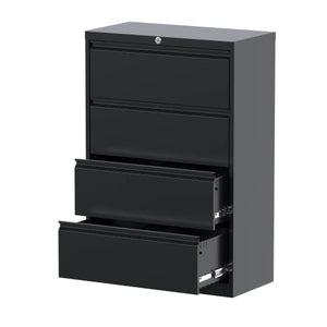 JAORD 4 Drawer Metal Lateral File Cabinet, Locking Steel Filing Cabinet for Home Office - 4 Draw Wide-Black