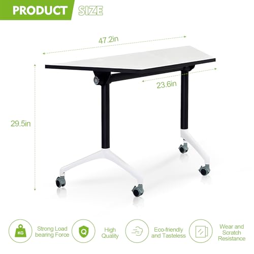Ysjndasm Trapezoidal Conference Room Table - Folding Mobile Training Table with Locking Wheels, 47.2 x 23.6 x 29.5 inch (4 Pack)