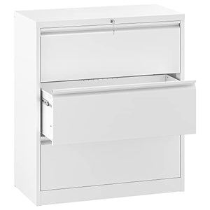 YITAHOME 3 Drawer Lateral File Cabinet with Lock, White - Legal/Letter A4 Size
