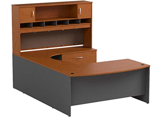 Bush Business Furniture Series C 72W Right Handed Bow Front U Shaped Desk with Hutch and Storage in Natural Cherry