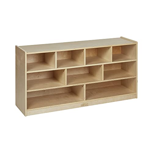 ECR4Kids-ELR-17202 Birch 9-Cubby School Classroom Block Storage Cabinet with Casters, Natural, 48" W