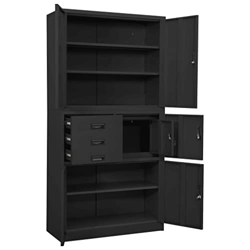QZZCED Office Cabinet with Lockable Doors, Anthracite Steel, 35.4"x15.7"x70.9