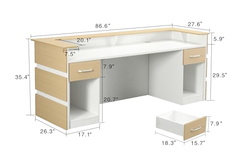 Casa Mare Wood Office Reception Desk Counter with Drawers | Cable Grommet Holes | Chrome Handles | Telescopic Rails | Logo Option | Front Table Furniture