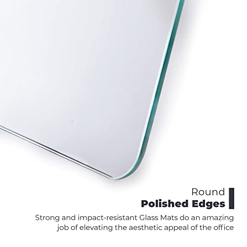 Fab Glass and Mirror Glass Office Chair Mat | 42”x48” Flat Polished Edge Heavy Duty Tempered Glass Mat | For Hardwood Floor or Carpet | Effortless Rolling | Clear