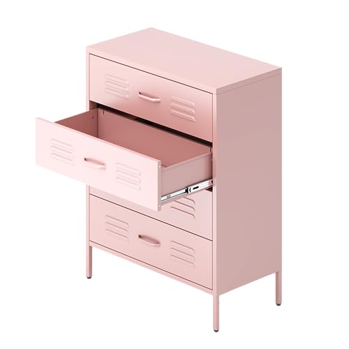 WZONICE98 Metal Storage Cabinet with 4 Drawers, Pink - Bedroom & Office Organization