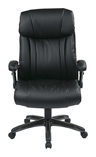 Office Star High Back Bonded Leather Executives Chair with Padded Flip Arms and Titanium Coated Accents, Black