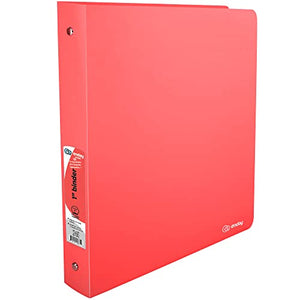 1 Inch Binders 3 Ring Red, 1” Soft Plastic Flexible Cover Round Ring with a Pocket Binder, Holds 175 Sheets, School Supplies Also Available in Purple, Pink, Green, Blue, Grey, 1 PK – by Enday