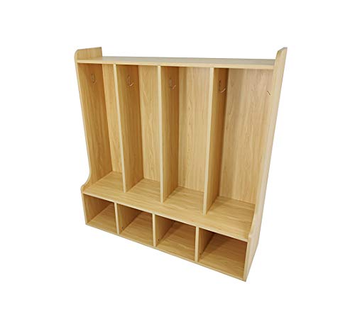 FixtureDisplays® 4-Section Kids School Coat Locker 41 X 13 X 43" with Bench and Cubbies, Backpack and Cubby Storage Organizer with Hooks, MDF Wood Locker for Daycares, Classrooms‘ Homes 10059-NPF