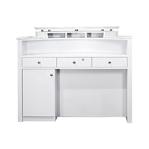 MAYAKOBA NAPA Reception Desk Curve Table with Marble Top - Luxe White/Silver Accents